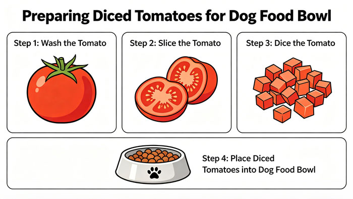 step-by-step guide showing how to safely prepare tomatoes for dogs