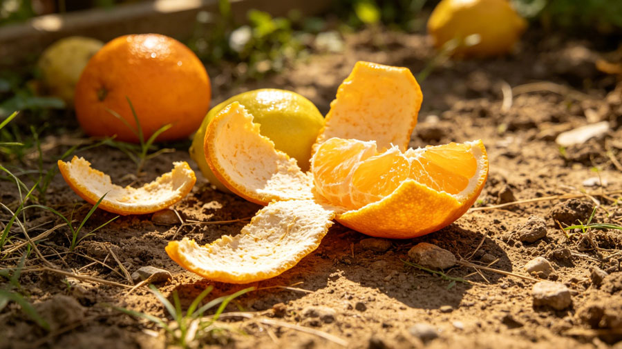 citrus peels used as natural dog repellent in garden