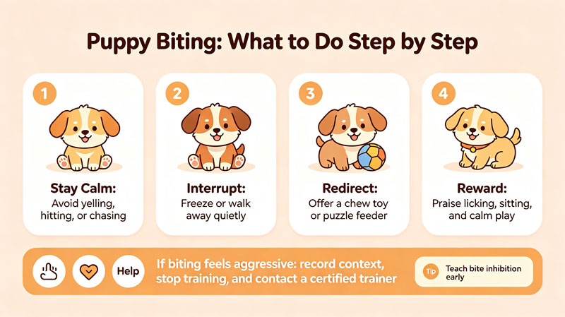 Flowchart showing step-by-step response to puppy biting