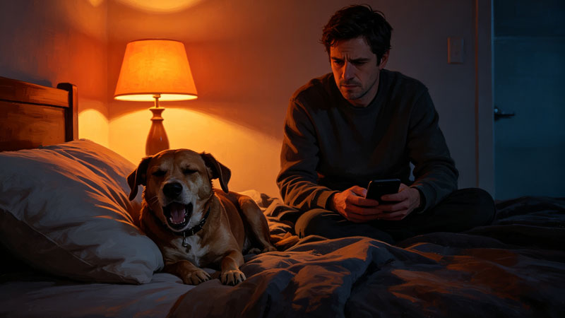 dog panting at night while owner checks on it