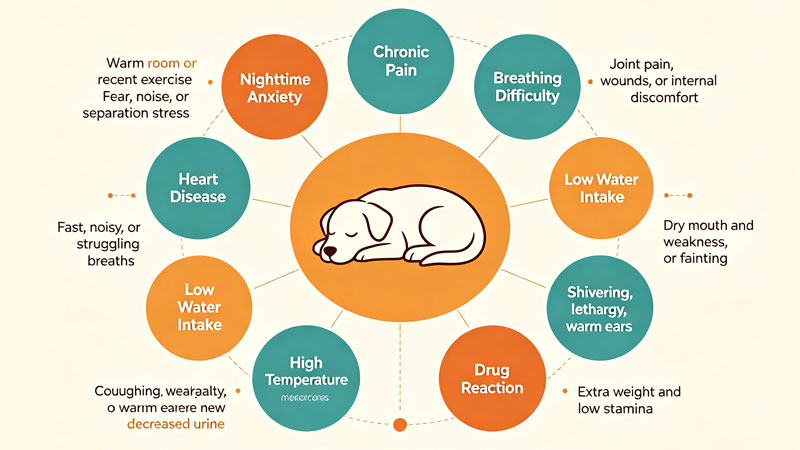 infographic of 9 causes of dog panting at night