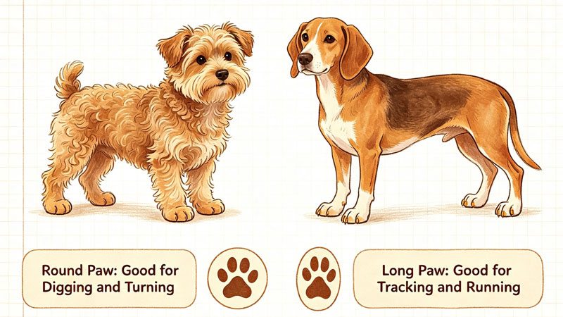 dog breeds with different paw shapes comparison