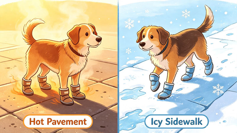 dog boots for hot pavement versus icy sidewalk