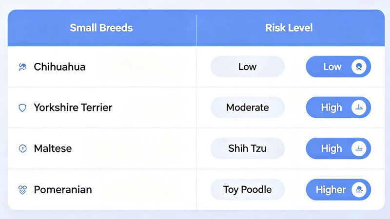 Dog breed risk chart for vestibular disease and hydrocephalus
