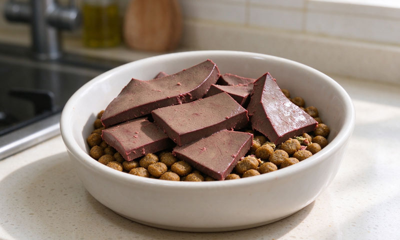 cooked beef liver in dog food bowl