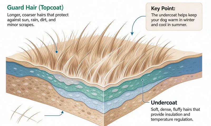 Dog double coat diagram showing guard hair and undercoat layers