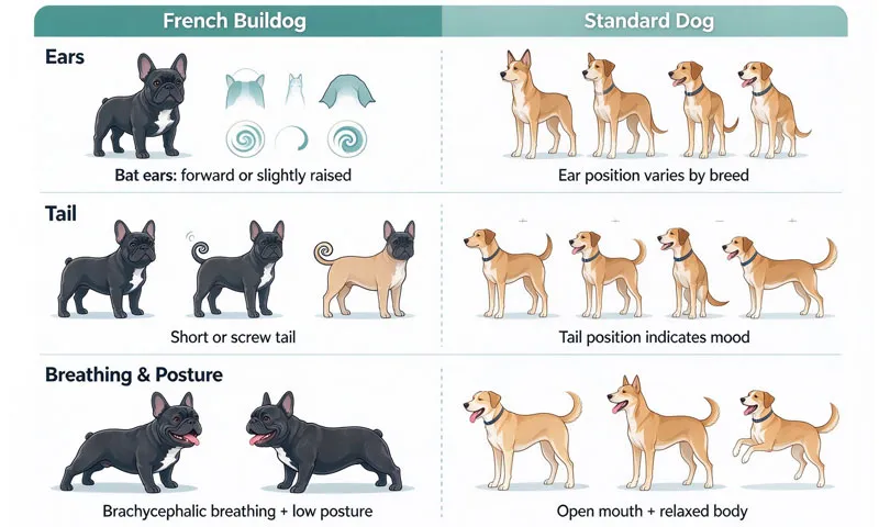French Bulldog vs standard dog body language comparison chart