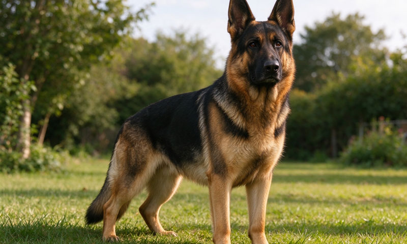 healthy alsatian german shepherd dog standing outdoors