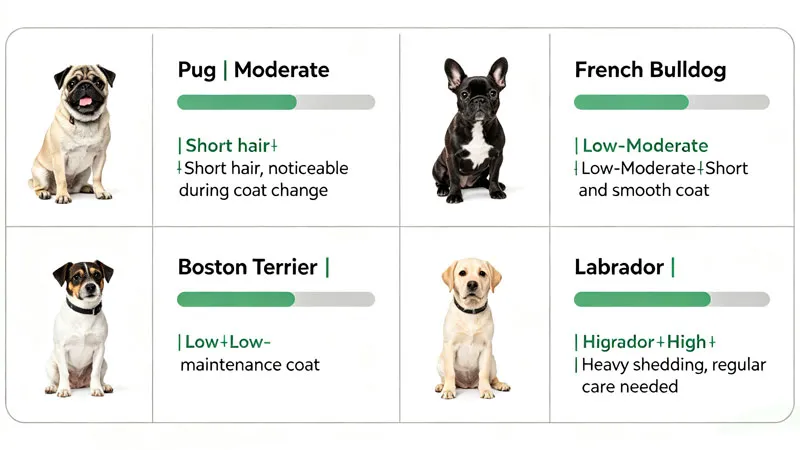shedding comparison chart pug french bulldog boston terrier labrador