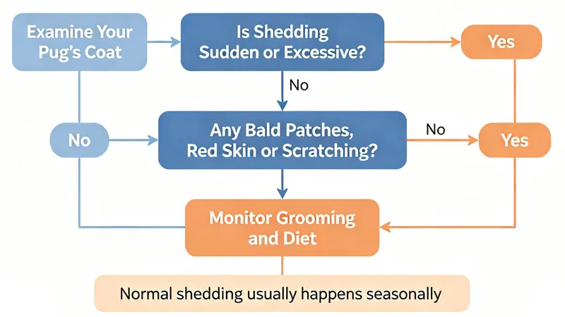flowchart deciding when to see a vet for pug shedding
