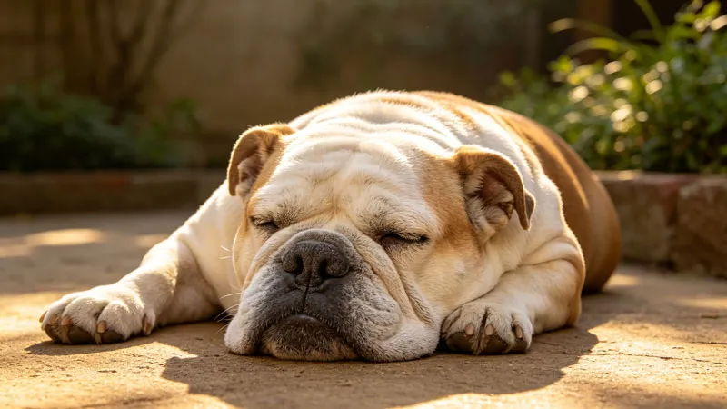 senior pitbull resting in sunlight