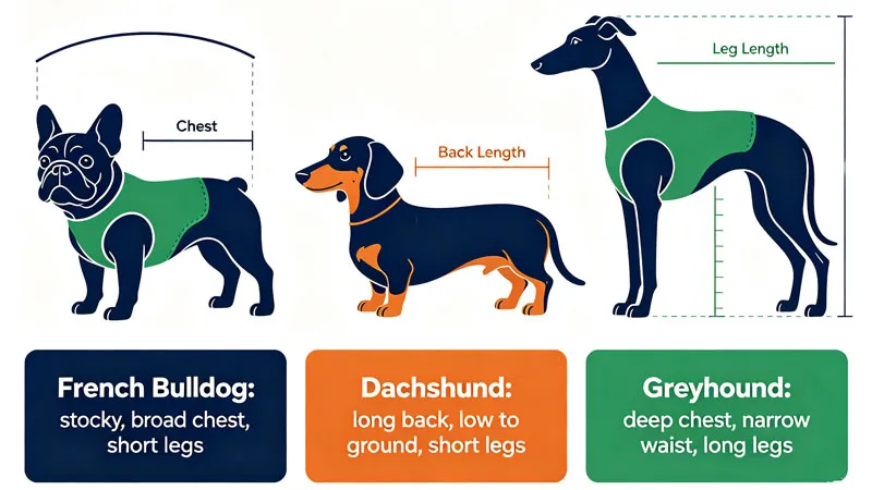 Comparison of dog body types for clothing fit